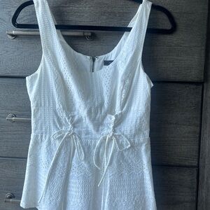 BCBGMaxAzria White Tie Front Fitted Tank Top